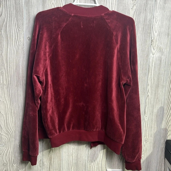 TNA Red Velour Velvet Long Sleeve Zip Front Jacket Sweater Top Size Large - Picture 6 of 6